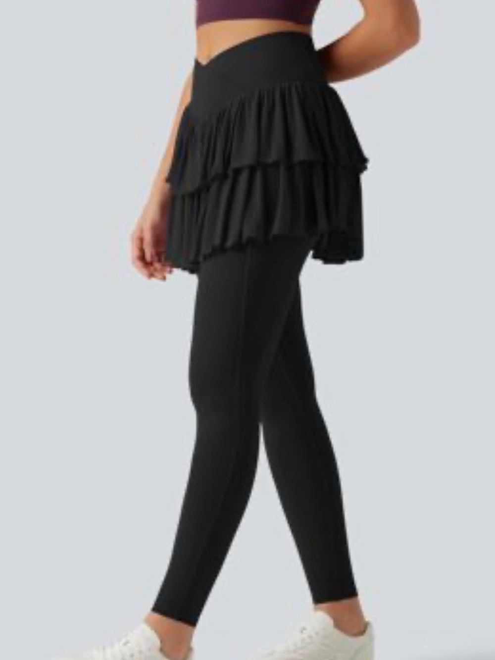 HALARA Black Skirted Leggings with Tiered Ruffle Skirt
